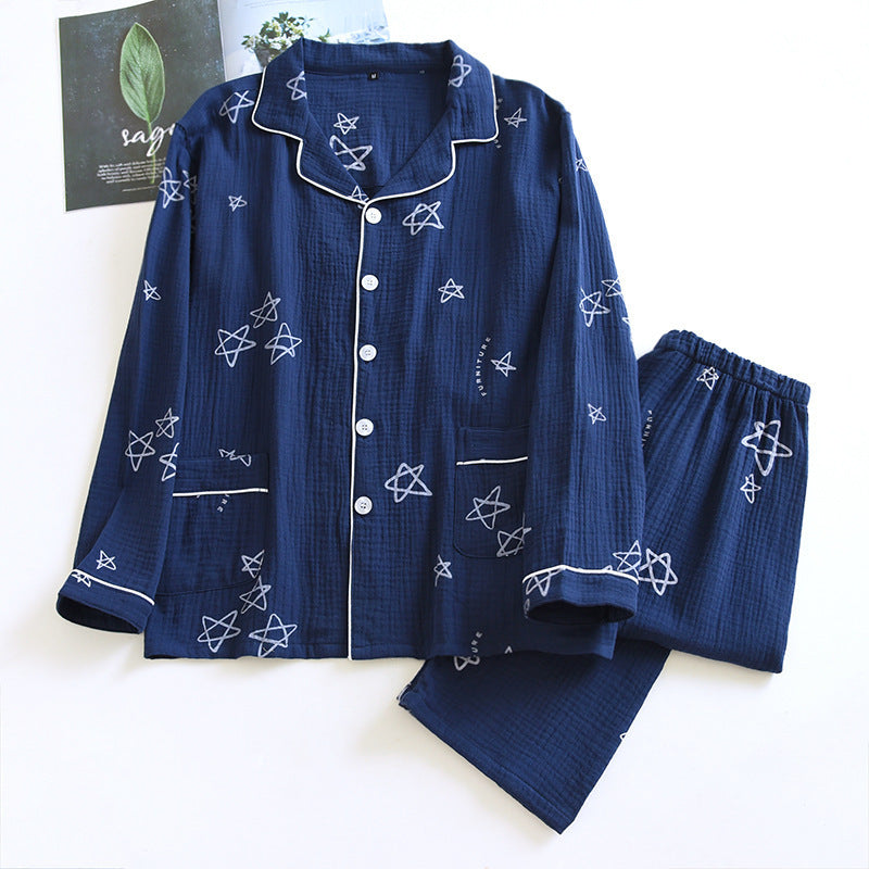 Men's Cotton Crepe Double-layer Gauze Pajamas Emerald sleep wear Winter night wear Lounge wear