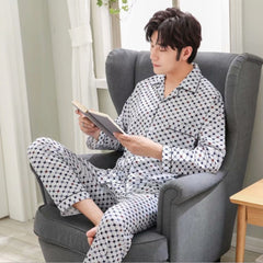 Men's Emerald Pajama cotton home service suit Cotton Sleepwear Vintage Loungewear Linen Sleepwear