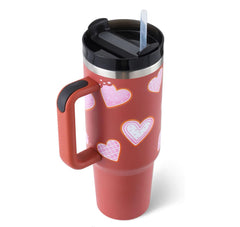 Ochapa 40 Oz Tumbler With Handle Straw Insulated, Stainless Steel Spill Proof Vacuum Coffee Cup Tumbler With Lid Tapered Mug Gifts For Valentine Lover Suitable For Car Gym Office Travel
