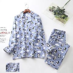 Unisex Printed Long-sleeved Trousers Pajamas  Lapel pajamas Long sleeve pajamas Modal cotton pajamas Couple Sleepwear