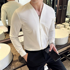 High-Texture Waffle V-neck Long Sleeve Shirt for Men