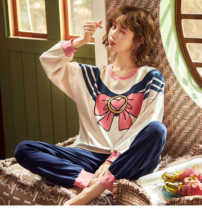 Women's Two-Piece Cotton Long-Sleeved Pajamas Home Service styled fashioned pajamas