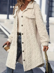 Fuzzy Button-Up Long Sleeve Longline Coat - Cozy Elegance