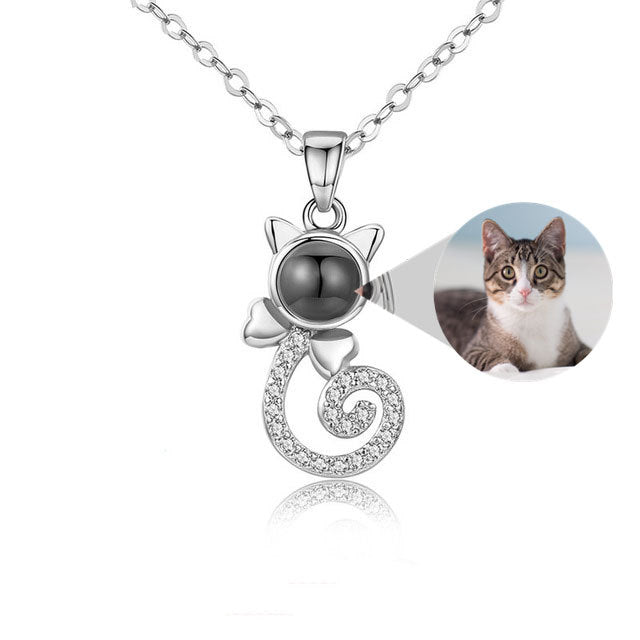 Personalized Cat Shape Necklace with Photo Projection Custom Gift for Women