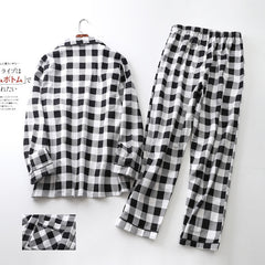 Unisex Printed Long-sleeved Trousers Pajamas  Lapel pajamas Long sleeve pajamas Modal cotton pajamas Couple Sleepwear