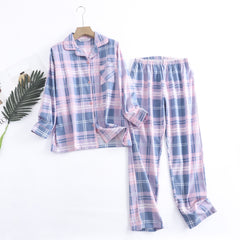 Women's Cotton Simple Pajama Suit Lapel pajamas Long sleeve pajamas Knitted pajamas Modal cotton pajamas night wear