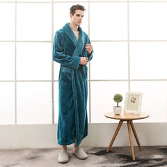 Cozy Long Robe with Long Sleeves in Solid Colors - 100% Polyester Fiber