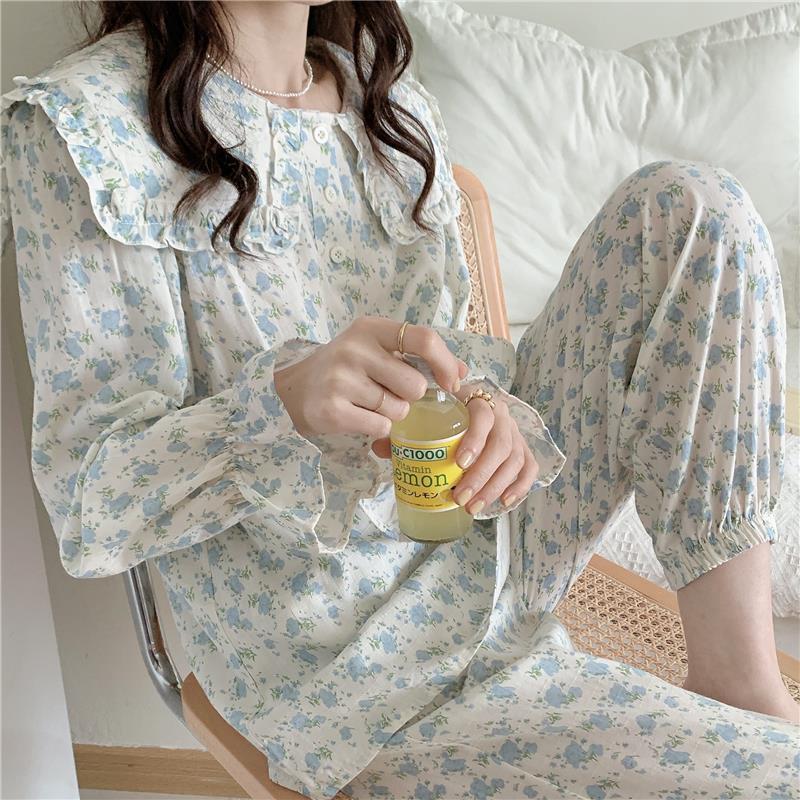 Women's Autumn Long-sleeved Cotton Pajamas Nightdress Home Wear Lounge wear