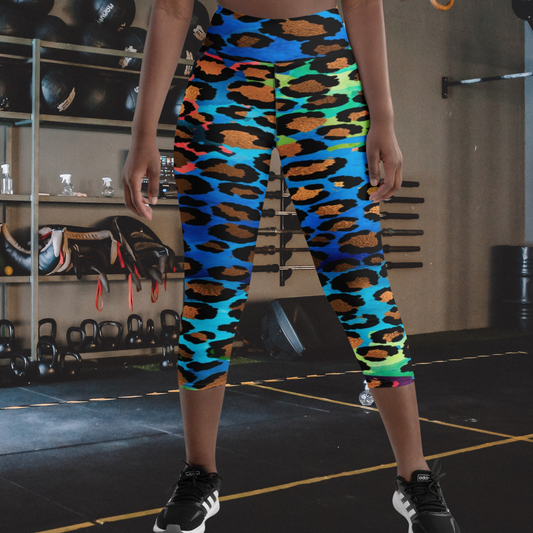 Colorful Animal Print Yoga Capri Leggings Fitness Capri Leggings, lioness-love