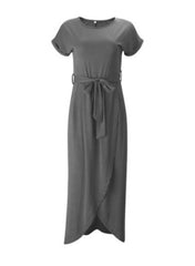 Trendy short sleeves Solid Color Casual Style Dress Women Summer Clothing Boho Long Beach Dresses Bridesmaid Dresses, lioness-love