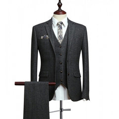 Men's Wool Tweed Formal Lapel suit Men's Herringbone Suits 3 Piece Groom Formal Work Business Tailormade Tuxedos Blazer, Pants & Vest 16