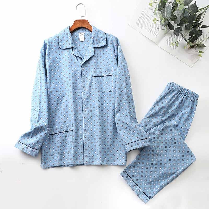 Brushed Cloth Long-sleeved Lapel Pajama Set Lapel pajamas  Modal cotton pajamas male night wear