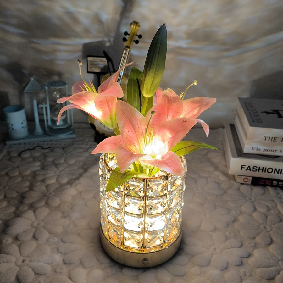 Luminous Lily Crystal Flowerpot Small Night Lamp Simple And Light Luxury Advanced Sense