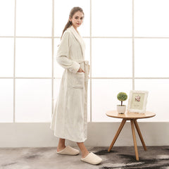 Cozy Long Robe with Long Sleeves in Solid Colors - 100% Polyester Fiber