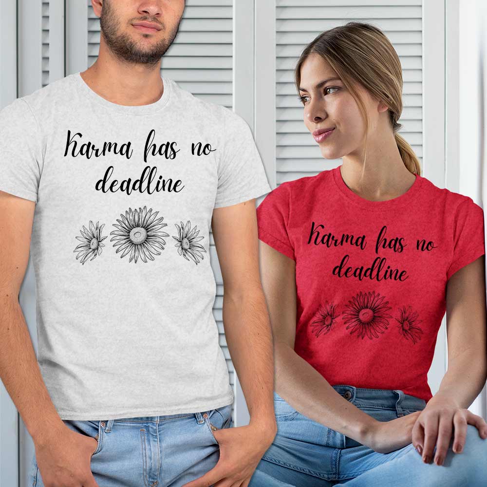 karma graphic print t-shirt for unisex fashion