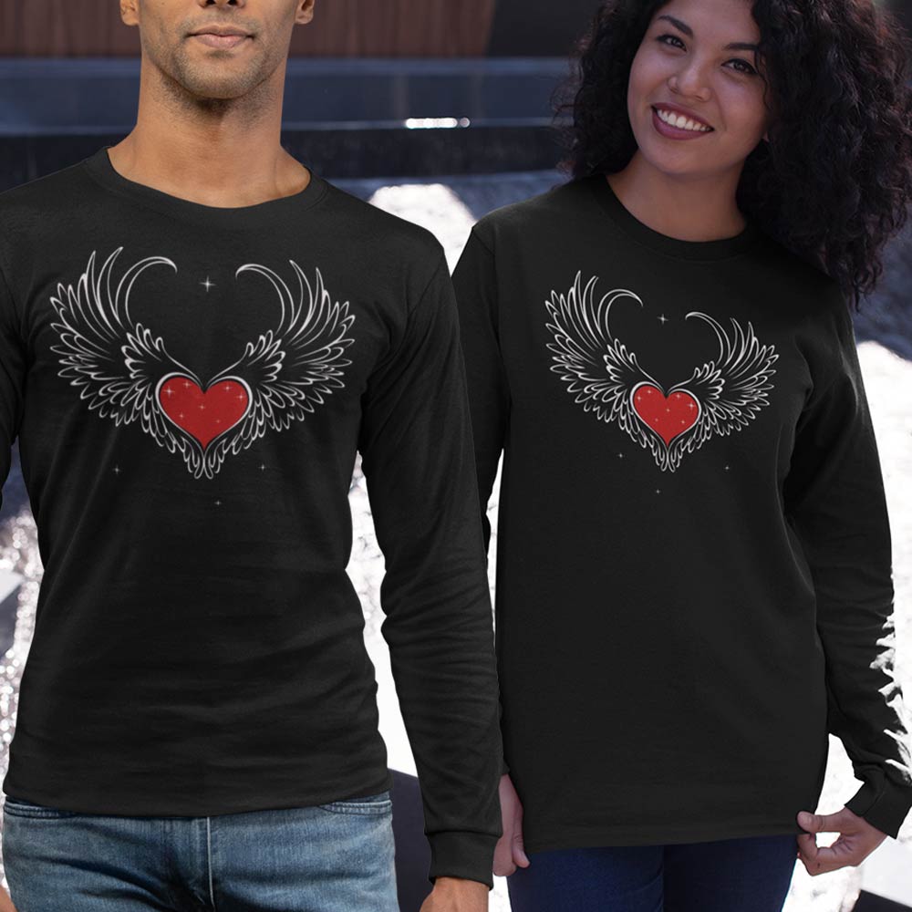 Heart and wings print unisex full sleeve t-shirt