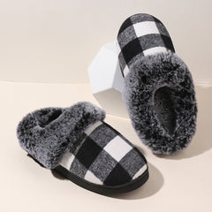 Plaid Fluffy Slippers Fashion Comfortable And Non-slip Cotton Slippers Cozy Footwear Warm Cotton Slippers Unisex cotton Slippers couples cotton footwear