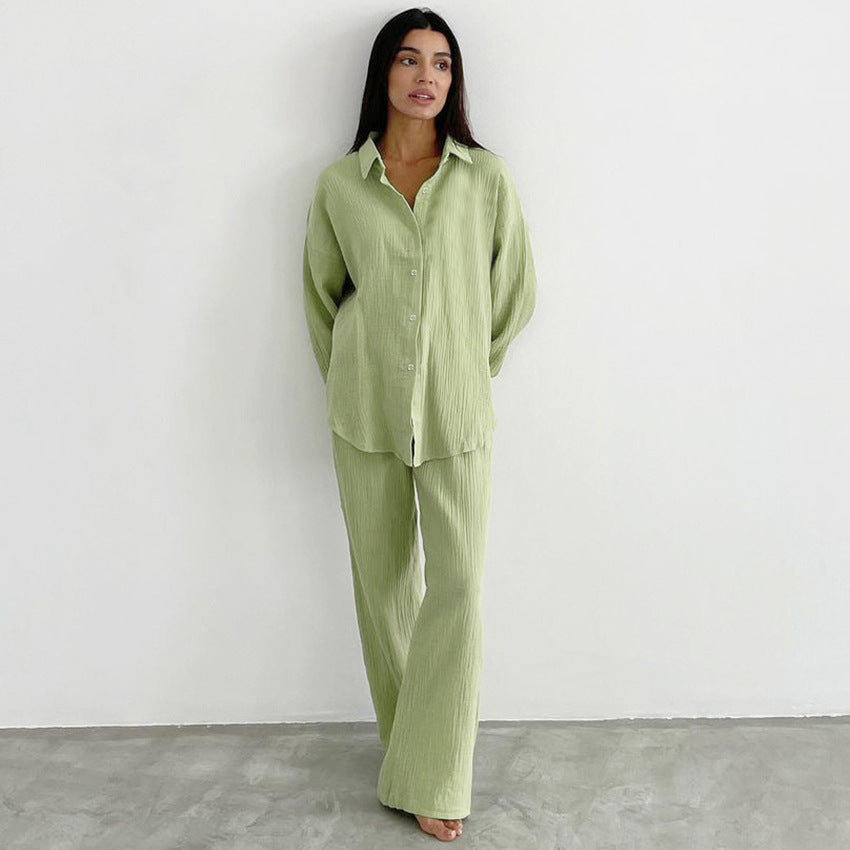 European And American Crepe Cotton Pajamas Suit Loose