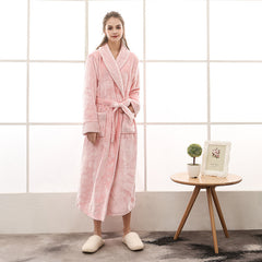 Cozy Long Robe with Long Sleeves in Solid Colors - 100% Polyester Fiber