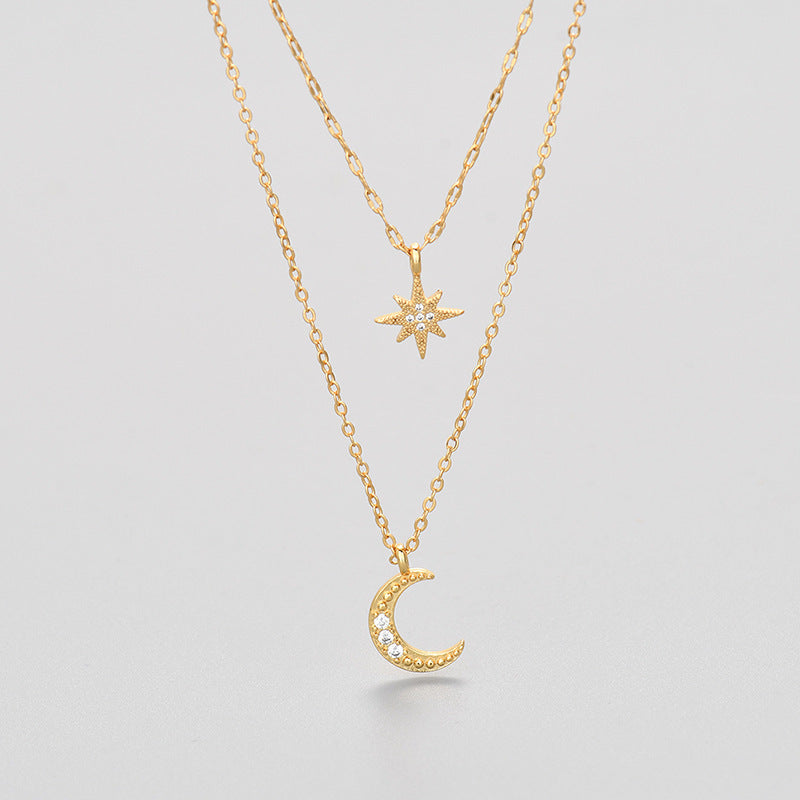 Moon Double Layer Necklace Elegant Clavicle Chain Pendant Jewelry for Her