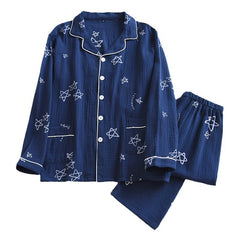 Men's Cotton Crepe Double-layer Gauze Pajamas Emerald sleep wear Winter night wear Lounge wear