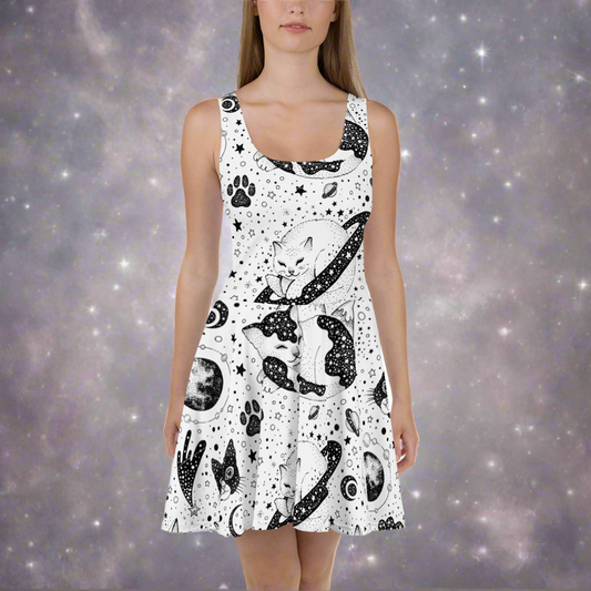 Purrfectly Stellar Cute Cat Lovers Space Cats Skater Dress, lioness-love