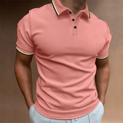 Men's Slim Polo Shirt Rib Striped T-shirt Top Rib Collar Polo short sleeve Tee shirt Cotton Tshirt