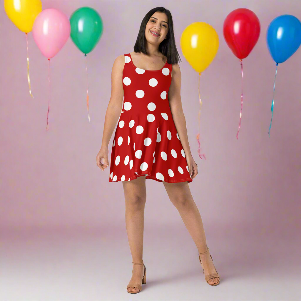 Radiant Red and White Polka Dot Skater Dress, lioness-love