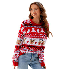 Jacquard Cute Christmas Knitted Pullover Sweater for Women