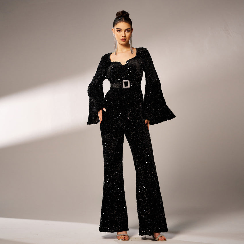 Elegant Long Sleeve Sequined Jumpsuit, lioness-love