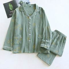 Men's Cotton Crepe Double-layer Gauze Pajamas Emerald sleep wear Winter night wear Lounge wear