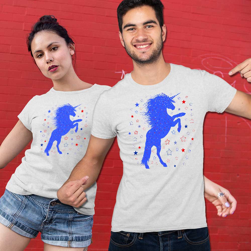Trendy unisex t-shirt featuring a captivating unicorn print