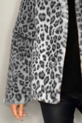 Full-Size Leopard Furry Collared Neck Long Sleeve Coat – Bold & Luxurious