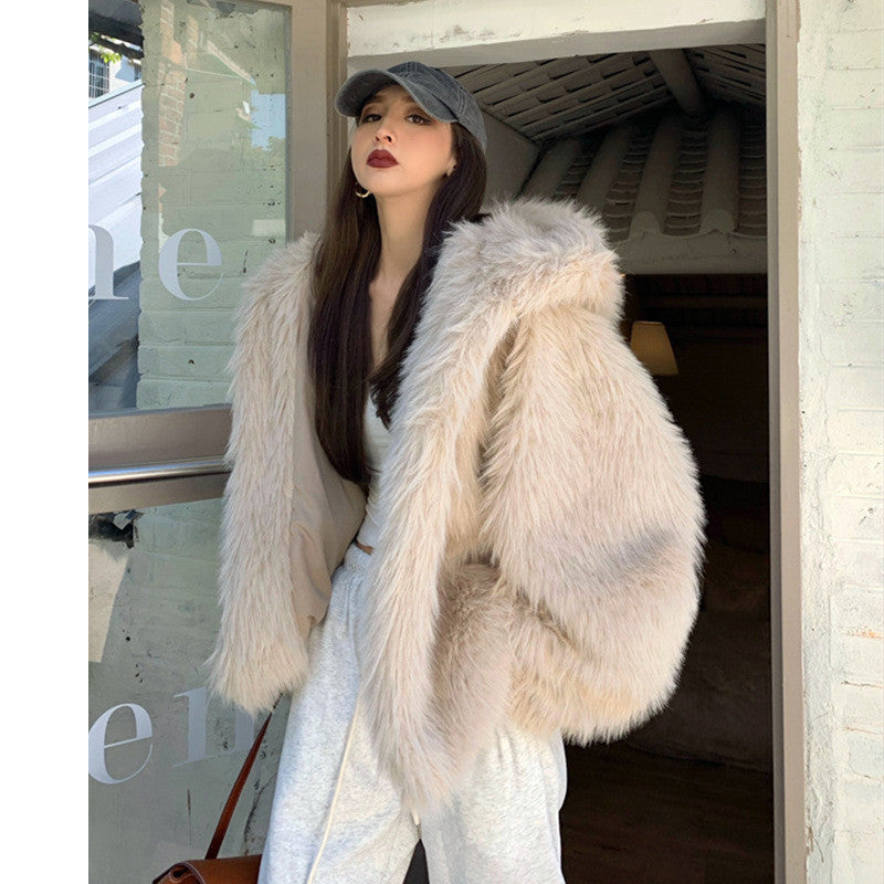 Cozy Casual Hooded Warm Faux Fur Jacket