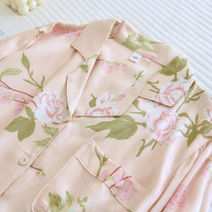 Women's Fashionable Cotton Satin Printed Pajamas Home Wear Suit female night wear vintage pajamas