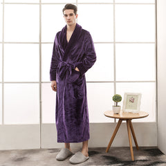 Cozy Long Robe with Long Sleeves in Solid Colors - 100% Polyester Fiber