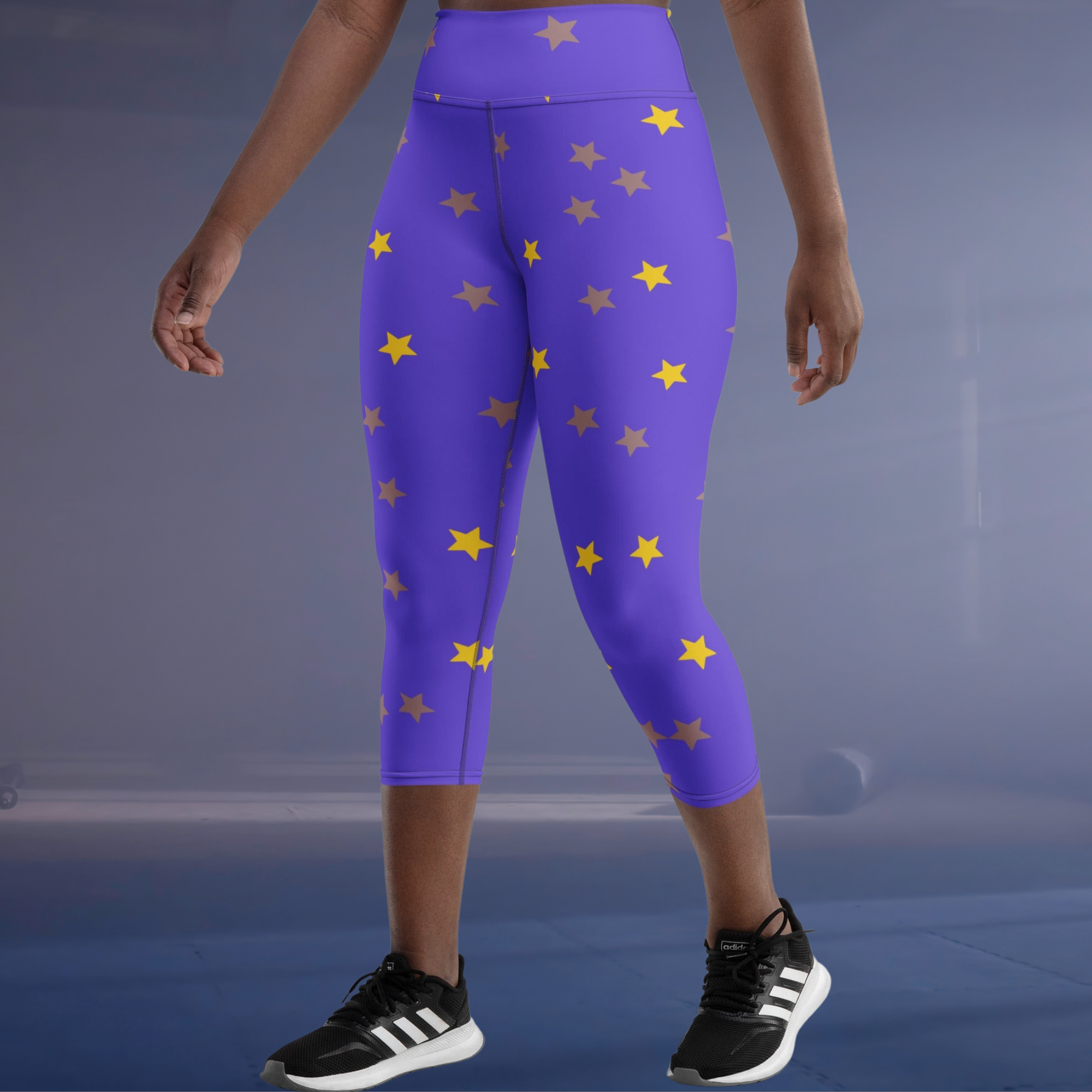 Shimmery Purple Stars Yoga Capri Leggings | Activewear Capri Leggings, lioness-love