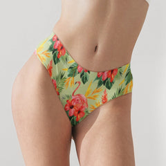High-waisted green floral bikini bottoms