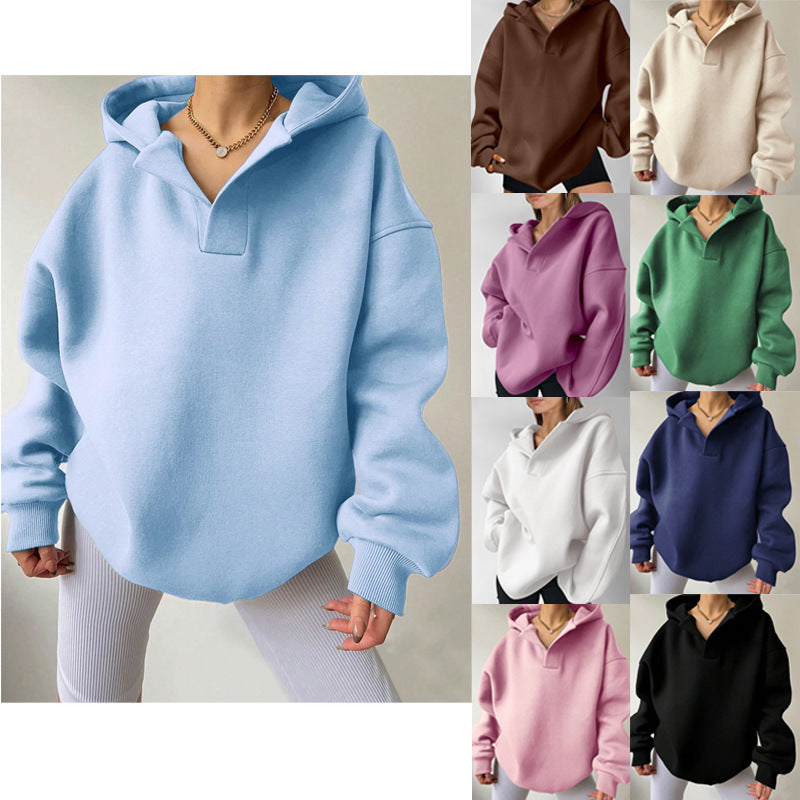 Women's Solid Color Hoodies Long Sleeve Hooded Solid Color Loose Sweater women pullover  overall sweatshirt