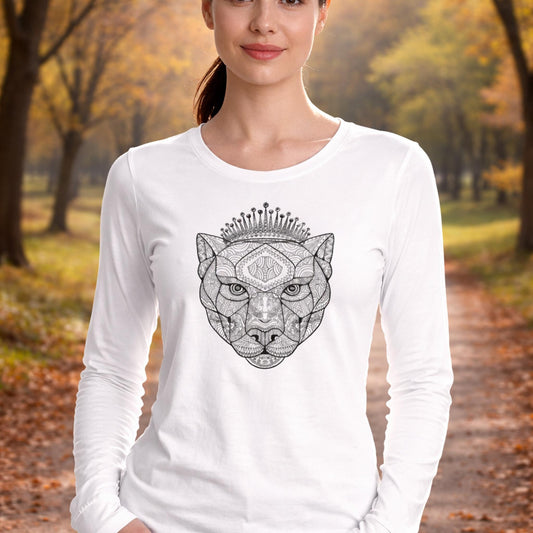 Jeweled lioness long sleeve t-shirt for ladies, lioness-love