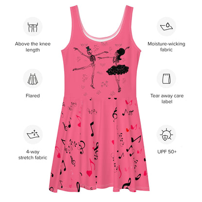 Cute Skeletons Dance Love Halloween Skater Dress