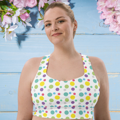 Cheerful Polka Dots Longline Sports Bra | Fitness Bra, lioness-love