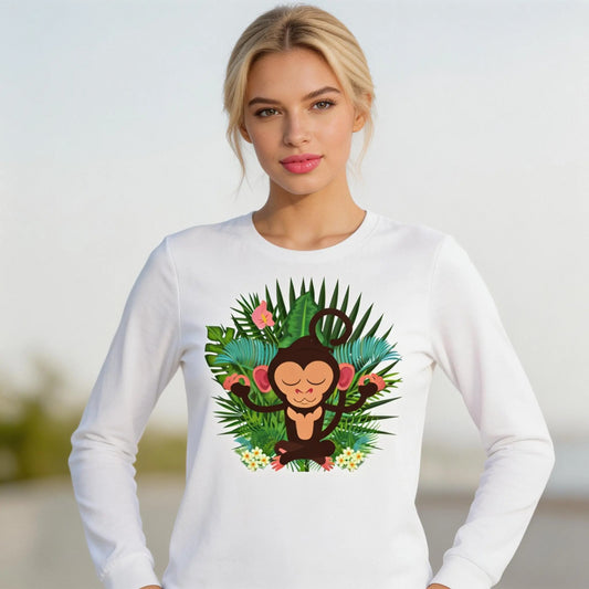 Cute Meditating Monkey Long Sleeve Tee, lioness-love