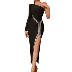 Long Sleeve One Shoulder Bandage Party Dress 21