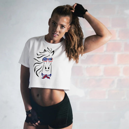 Hay Girl Patriot Horse Crop Top, lioness-love