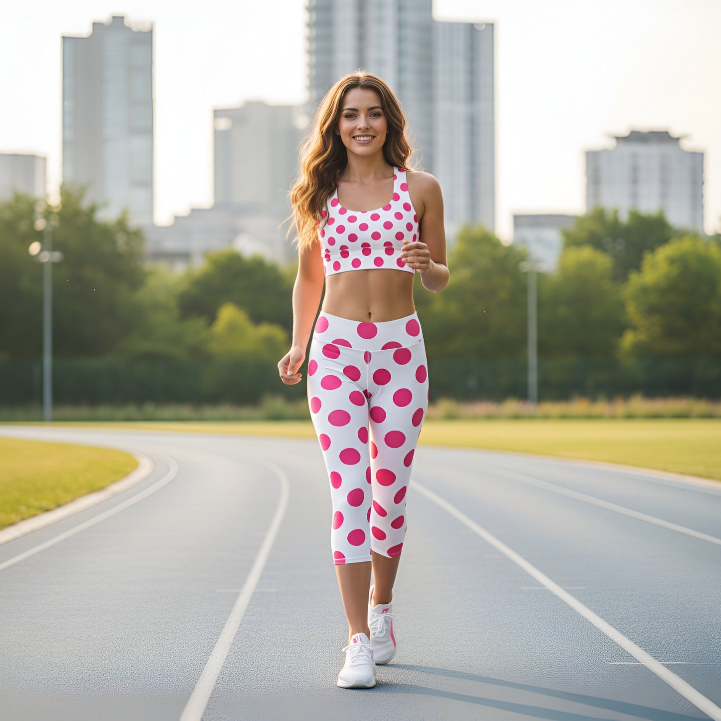 Caroline Pink Polka Dots Capri Leggings, lioness-love