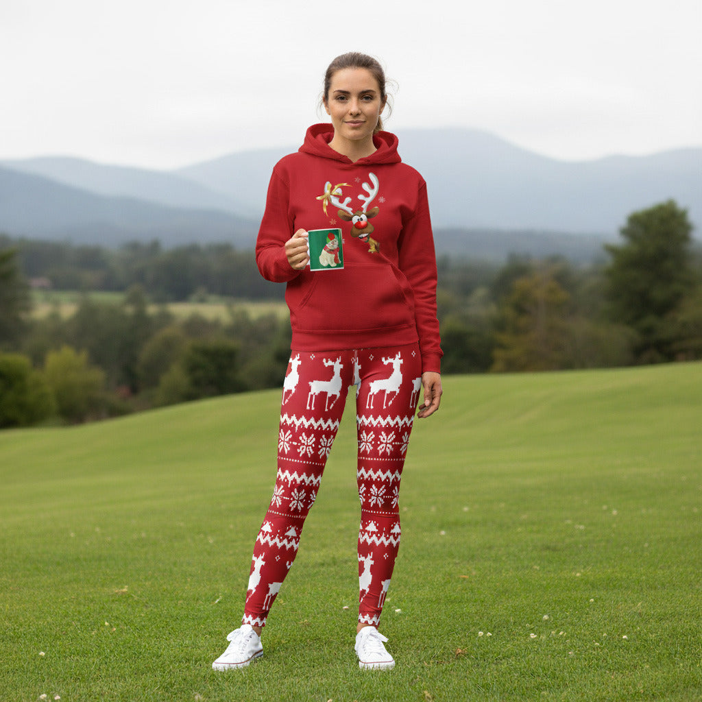 Retro Christmas Deer Yoga Leggings, lioness-love