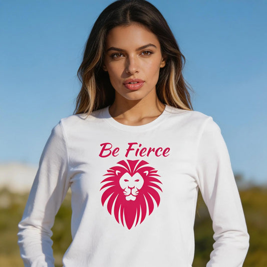 Be Fierce Fuchsia Lion Face Long Sleeve Tee, lioness-love