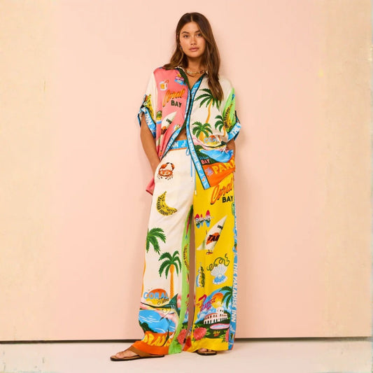 Tropical Vacation Mode Casual Top & Bottom Set
