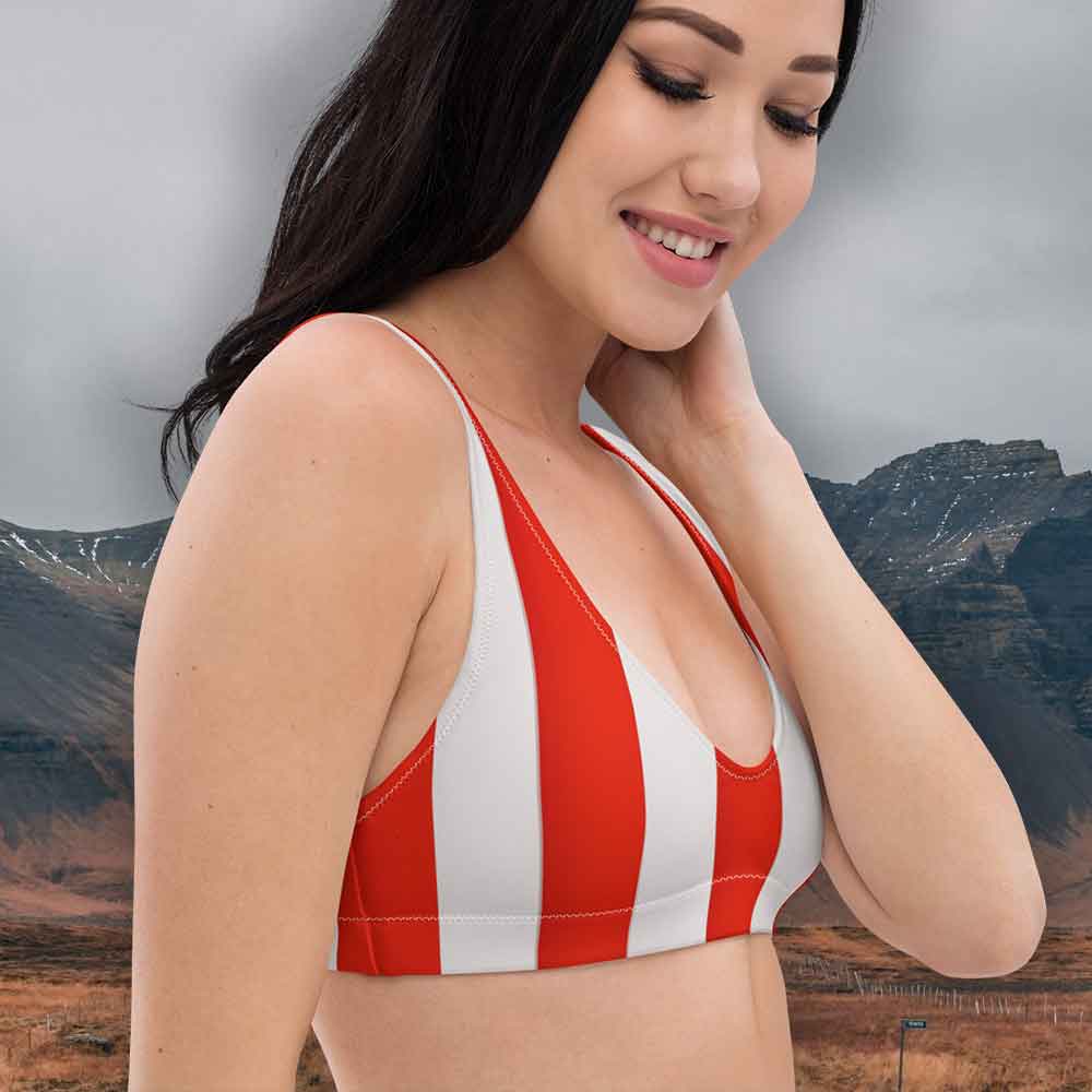 Designer red striped beach bra for women